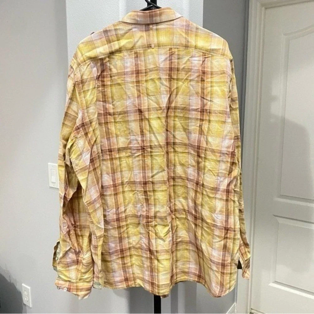 Bananas Republic Linen Blend Button Down Sleeve Shirt Plaid 17/17.5 Mens Western